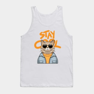 Illustration of a cool cat with a jacket and glasses Tank Top